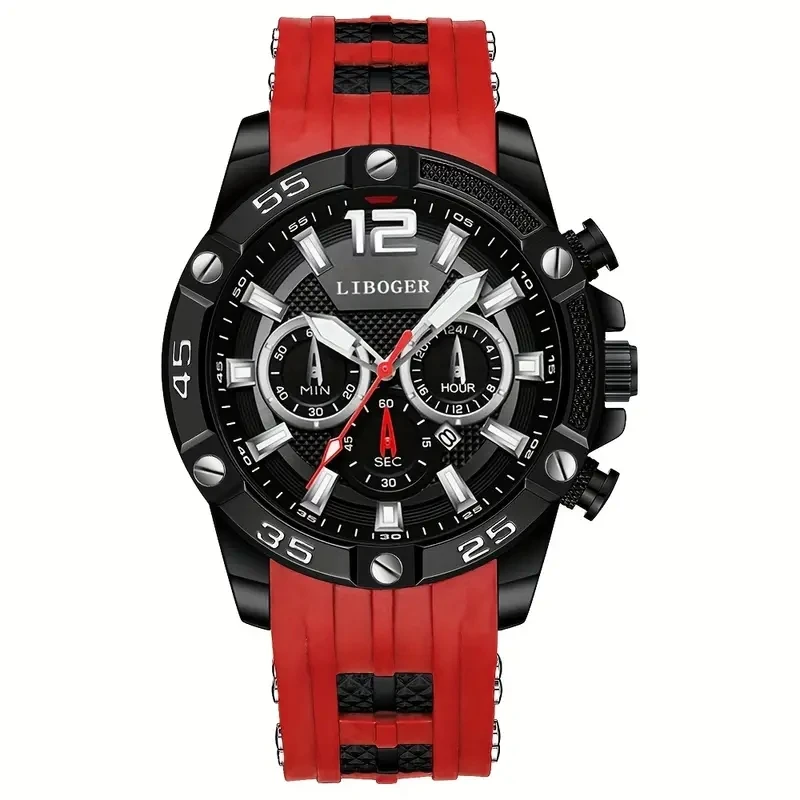 1pcs Men's Watch Sport Business Calendar Watches Fashion Casual Silicone Quartz Watch Men's Gift (Box Not Included)