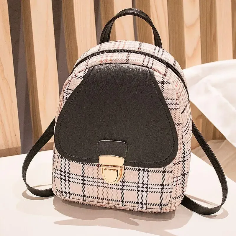 Women Ladies Check Lock Small Fashion Backpack Large Capacity Bags One Shoulder Diagonal Handbag Coin Purse Messenger Bag - Image 3