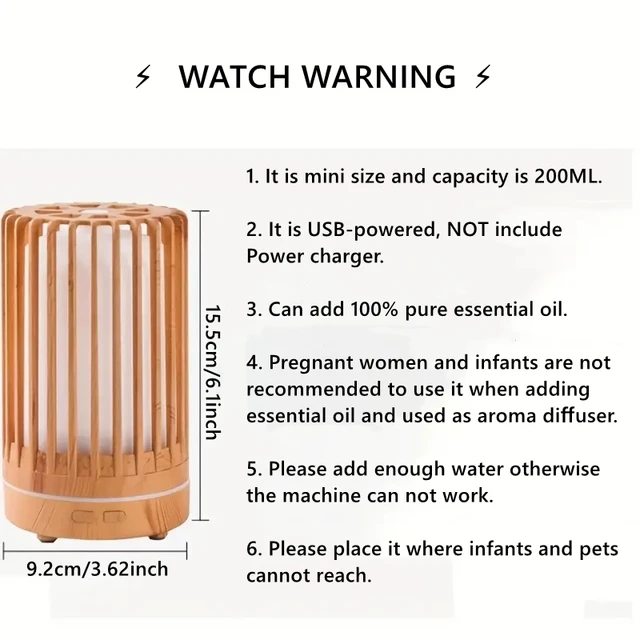 Bird Cage Shaped Aroma Diffuser with 2pcs Essential Oil, Mini USB Humidifier with Colorful Light for Bedroom Office Yoga Room 2