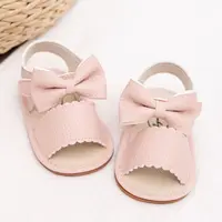 KIDSUN 2021 Summer New Arrival Baby Sandals Infant Girl Princess Cute Bow-knot Leather Rubber Sole Flat Toddler First Walkers 2