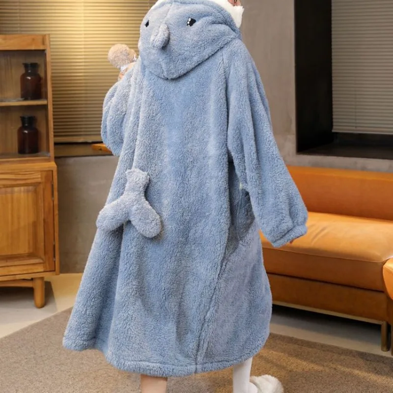 Shark Robe for Women Sleepwear Nightdress Winter Night Wears Warm Fleece Pajama One Piece Nightgown Button Long Sleeve Homewear women sleepwear sleepwear pajamas