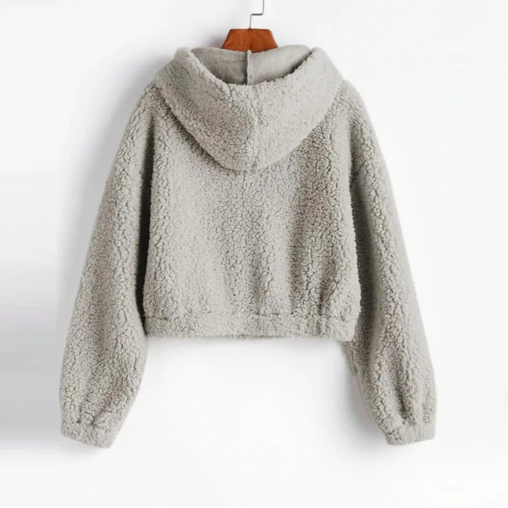 Plus Size Zipper Long Sleeve Female Fashion Solid Color Sweatershirt Fluffy Plush Hoodie Tops Women Winter Hoodies Sweatshirts