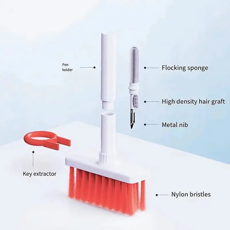 5-in-1 Cleaning Pen Dust Removal Brush, Detachable Dual Headed Keyboard Brush, Multifunctional Earphone Dust Removal Brush 6