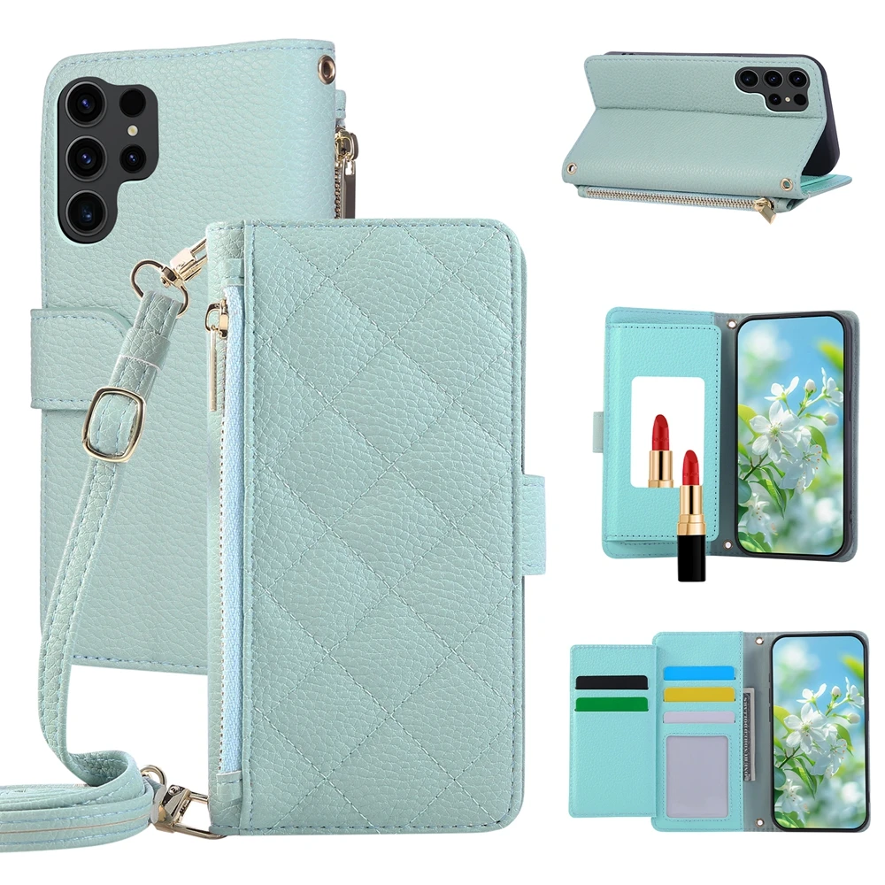 Leather Crossbody Wallet Phone Case with Cash and Card Holder and Adjustable Strap