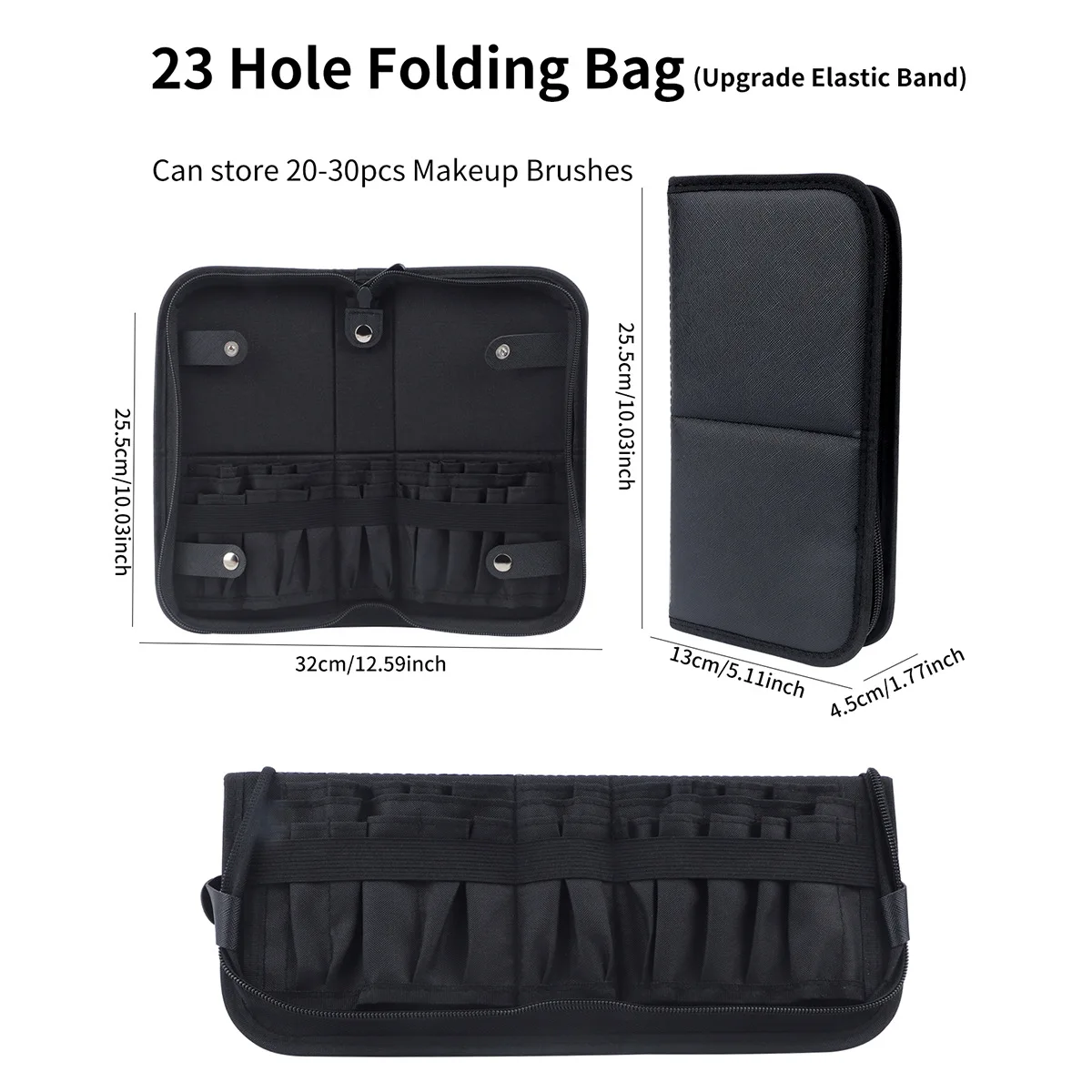 Große schwarze faltbare Make-up-Tasche mit 14–40 Löchern, Aufbewahrungsorganisator für Schönheitspinsel, Kosmetiktasche mit Griffen – Detail 8