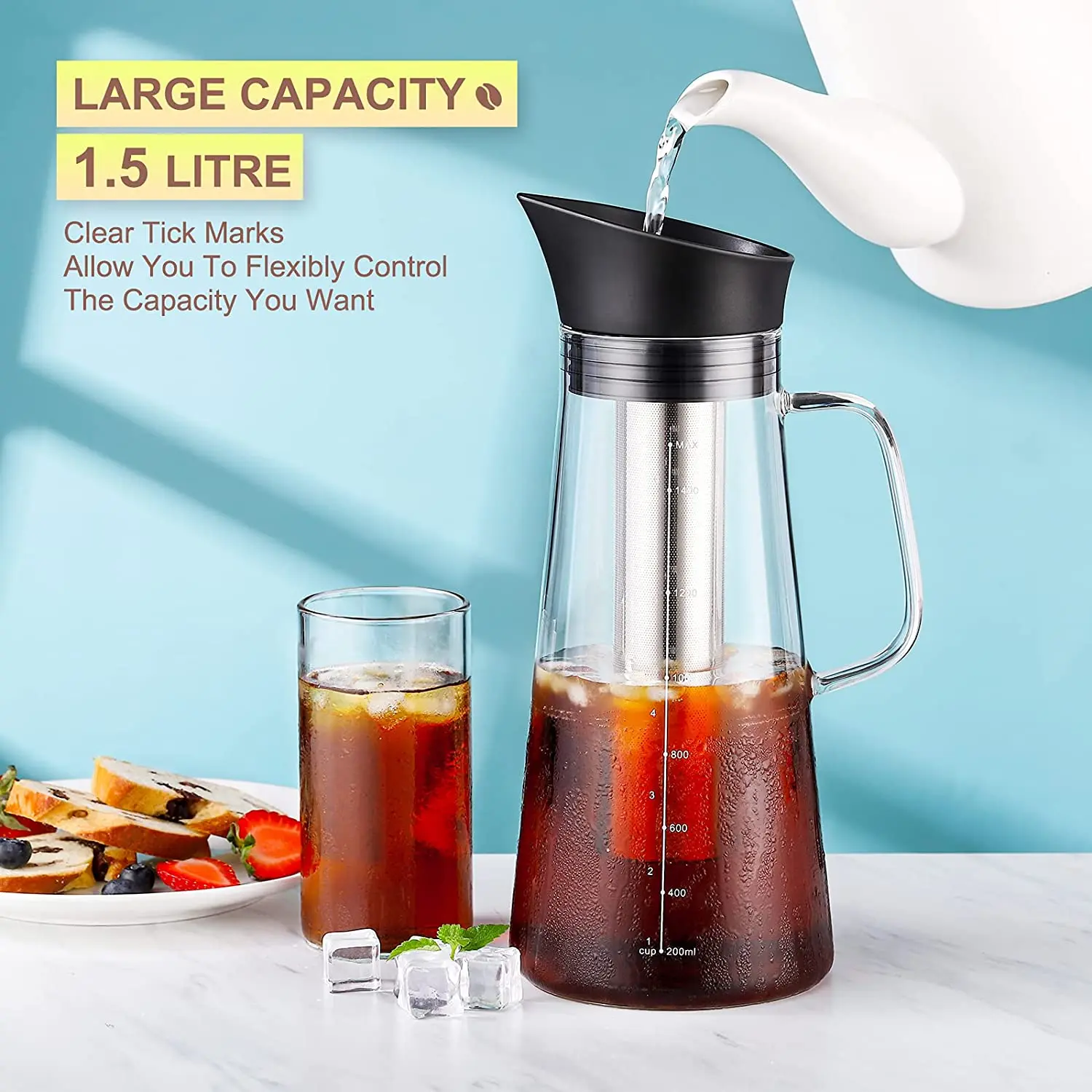 Fridge Water Pitcher 1500ML/50.7oz Glass Pitcher With Lid, Drinking Carafe  Jug For Homemade Juice Ice Tea Coffee And Beverage - Buy Fridge Water  Pitcher 1500ML/50.7oz Glass Pitcher With Lid, Drinking Carafe Jug