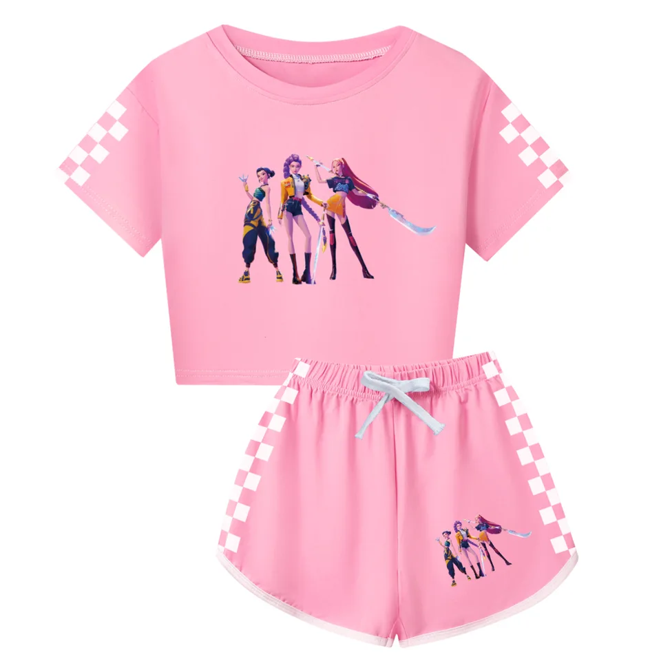 Pyjama 2 Pièces Garçon/fille Motif K-pop Demons Hunters – T-shirt Manches Courtes + Short – Coton Doux, élastique, Pour Nuit Et Déguisement
