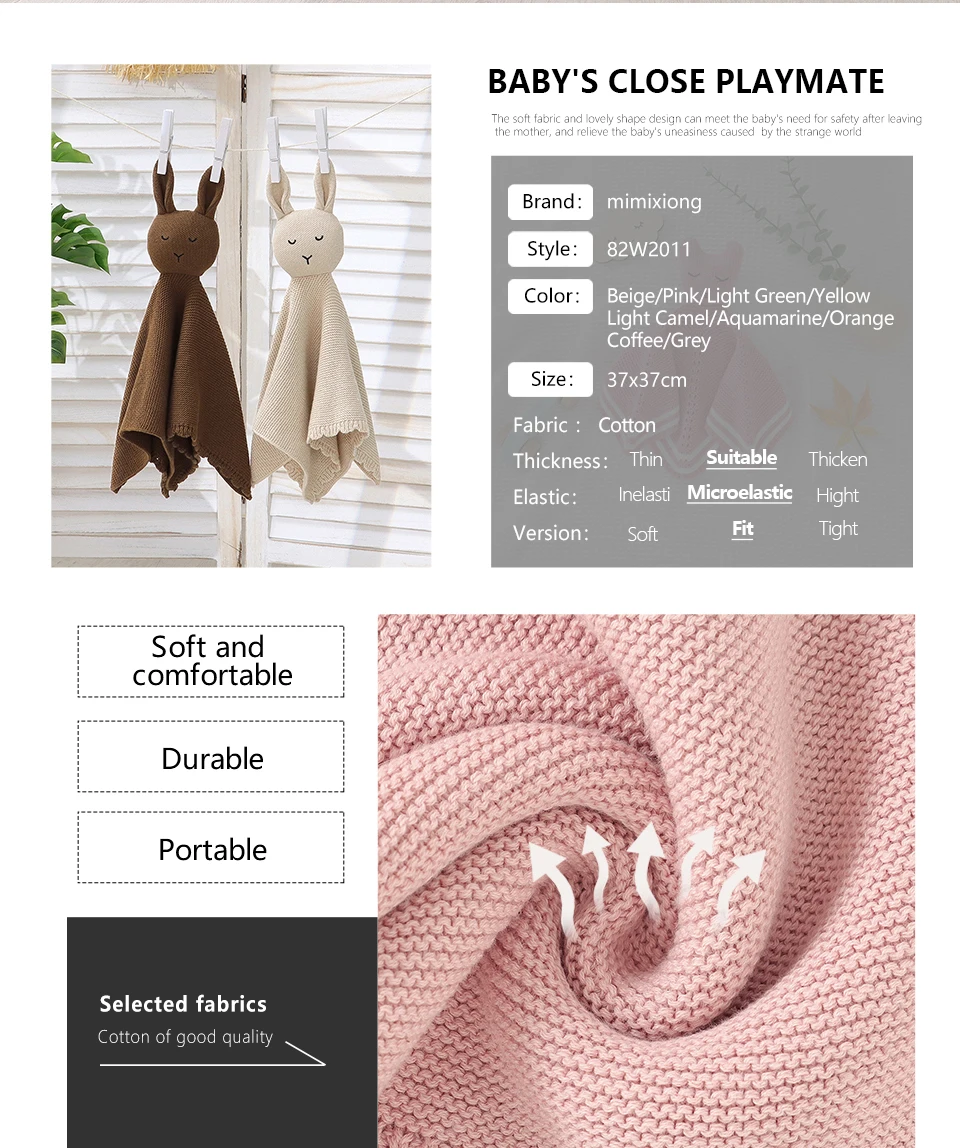 Description Picture 3 of itemComforter Baby Security Blankets Knit Newborn Boys Girls Cartoon Sleep Soothe Appease Towel Bibs Soft Toddler Unisex Accessories