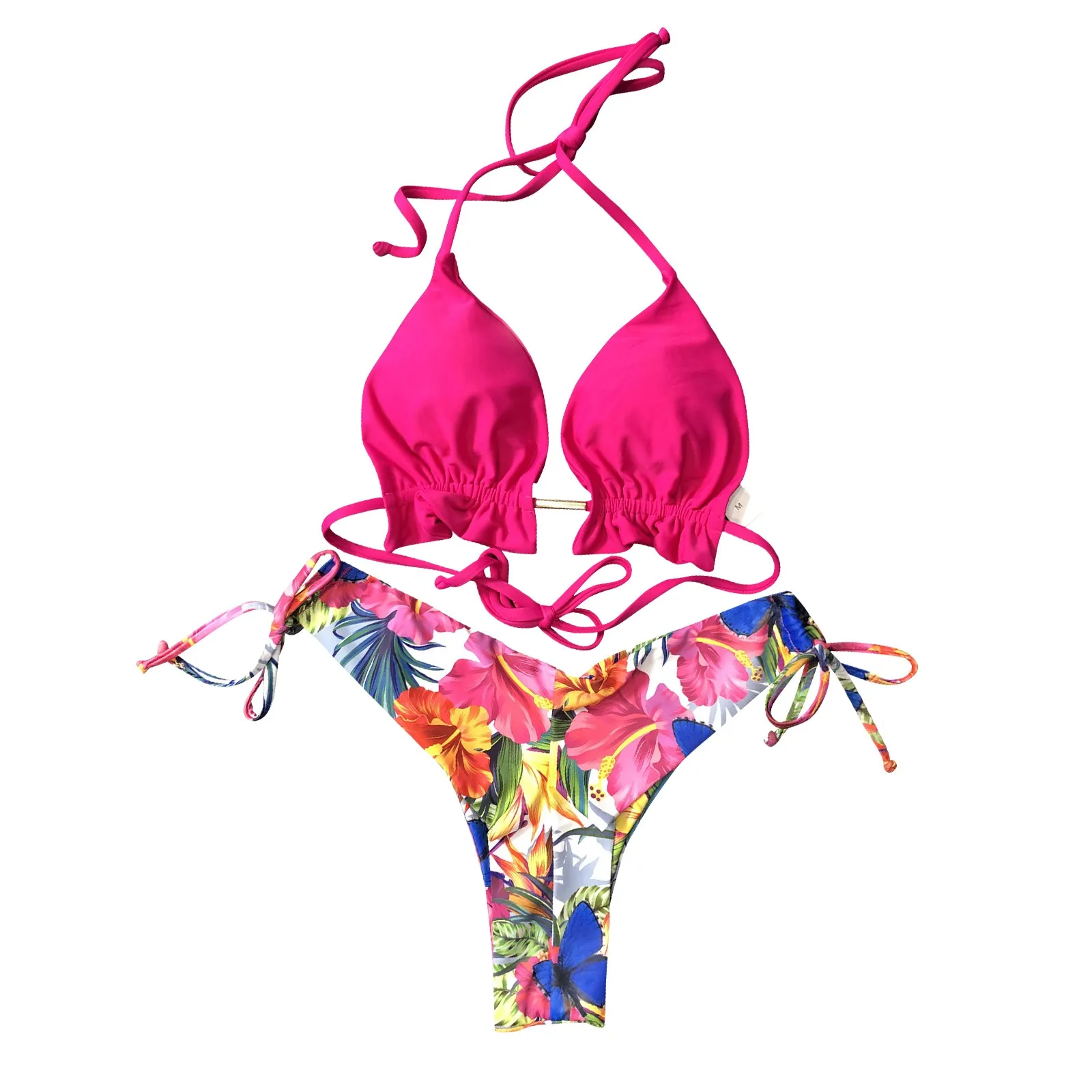 2022 Sexy Women Bikini Sets Swimsuit Lace Up Two Pieces Brazilian Bathing Swimwear Summer Print Beach Beachweart Suit For Femme pink bikini set Bikini Sets