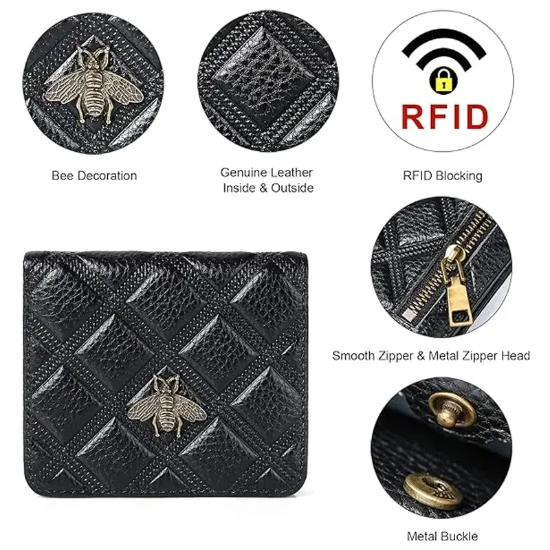 New Genuine Leather RFID ID Credit Bank Business Card Holder Cowhide Coin Purse Bags Luxury Clutch Slim Pocket Wallets for Women