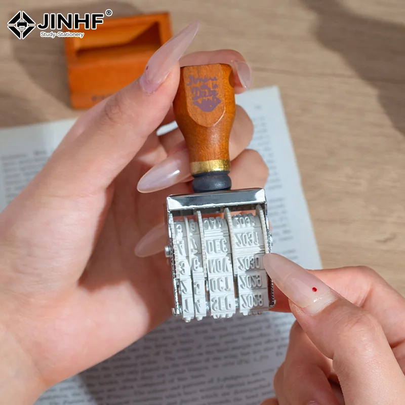 빈티지 나무 손잡이 날짜 롤러 스탬프 DIY 스크랩북 플래너 핸드 계정 저널 스탬프 카와이 문구 사무용품