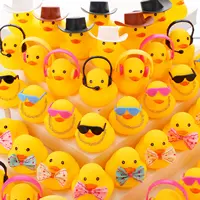 48 Pcs Rubber Duck Bath Toy Bulk Yellow Duck Car Ornaments with 12 Sunglasses 12 Cowboy Hat 12 Bow 12 Necklace 8 Earphones 1