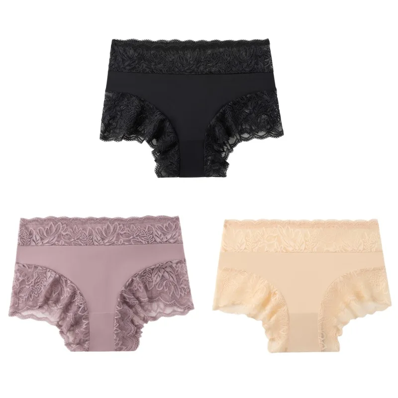 BZEL 3PCS Lace Women's Panties Sweet Briefs Hollow Out Flowers Leopard Charming Sexy Lingerie Breathable Comfort Underpants Sale