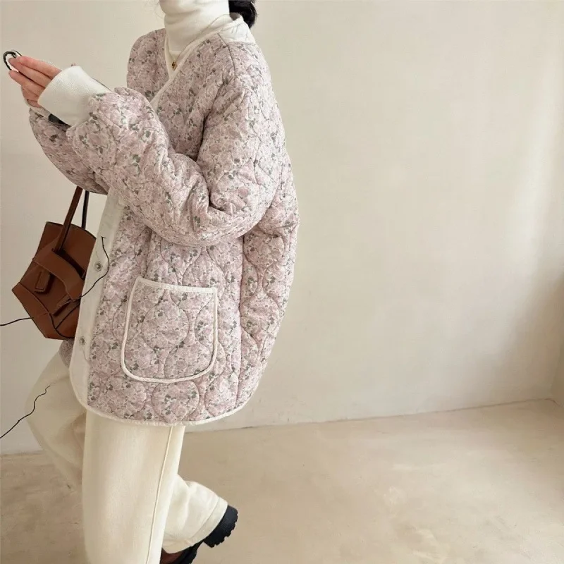 NIKKOU - Kawaii Doll Collar Quilted Cotton Coat