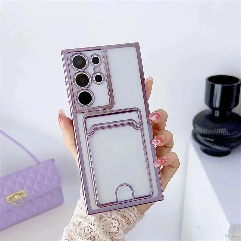 Transparent Card Slot Holder Case For Samsung Galaxy S25 S24 S23 S22 S21 S20 Ultra Plus FE Wallet Case For Samsung Note 20 Ultra 6