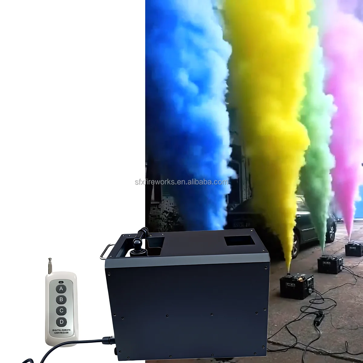 Powder Color Smoke Machine Super Powerful DMX Remote Control UPWORD SPRAY Color Fog Smoke Jet ...