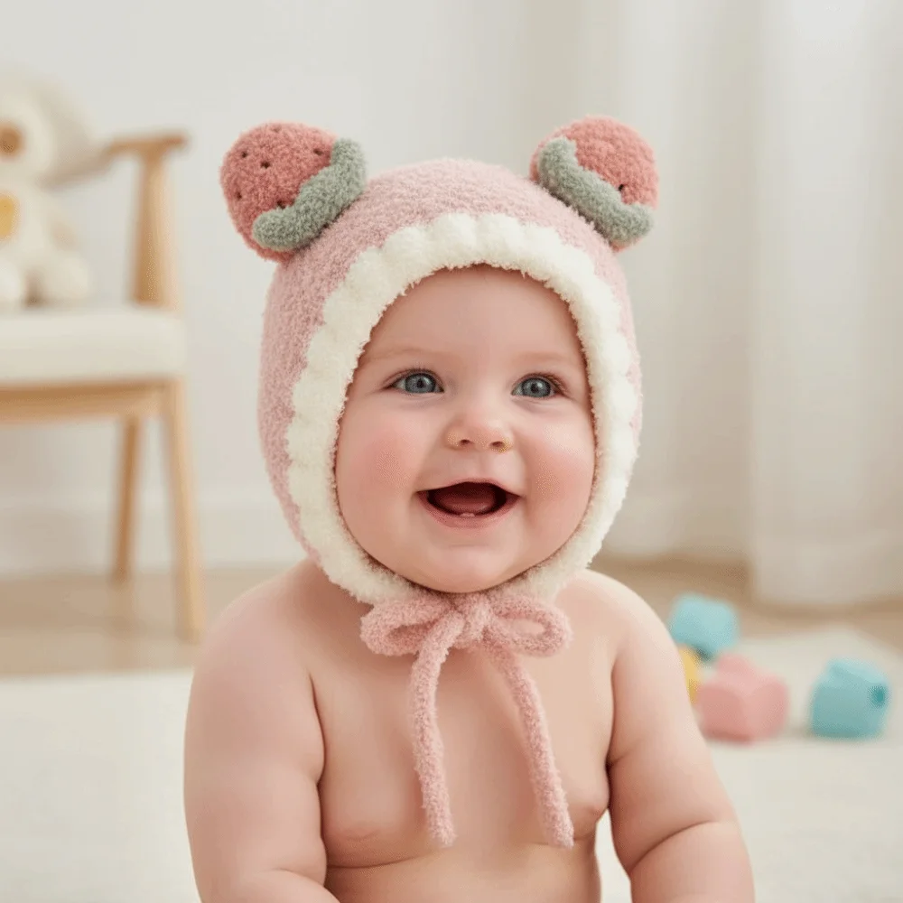 Cartoon Cold-proof Autumn Winter Hats Thickened Cute Fruit Warmer Warm Bonnet Warm Newborn Cap Baby Children Kids
