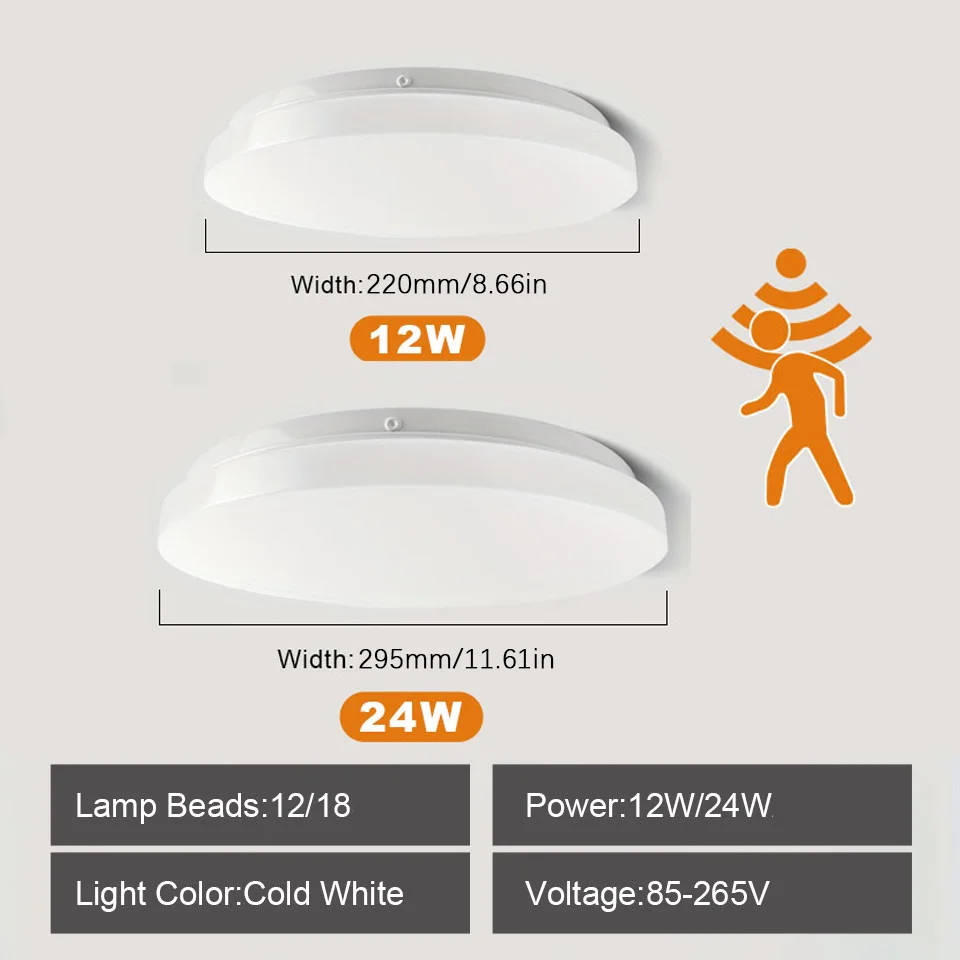 Led Ceiling Lamp With Motion Sensor 12W 24W Smart Home Lighting Led Ceiling Light Fixtures For Entrance Balcony Corridor 85-265V