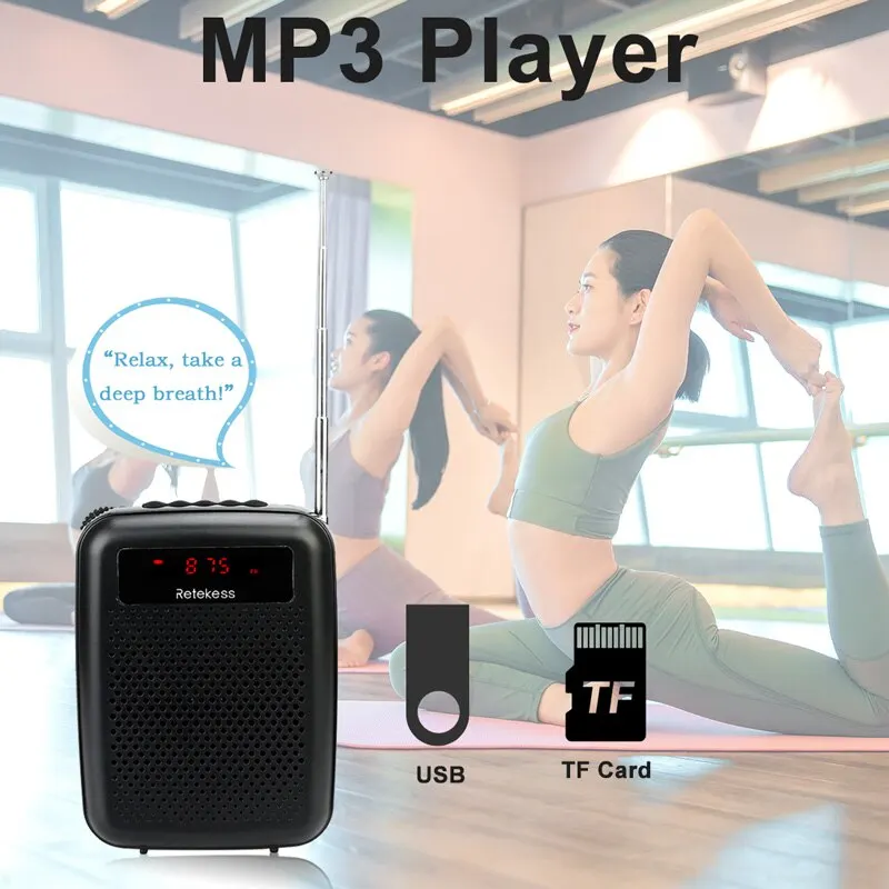 RETEKESS 휴대용 음성 증폭기 마이크 스피커, PR16R 확성기, 12W FM 녹음, Mp3 플레이어, FM 라디오 투어 가이드 교육