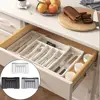 Expandable Utensil Tray Adjustable Plastic Silverware Organizer Spoons Forks Knives Cutlery Holder Kitchen Gadgets 4