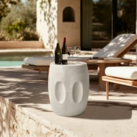 Outdoor Side Table, 18.9" Cement Outdoor End Tables for Patio, Garden Accent Table, Modern Small Round Side Table for Outside 2