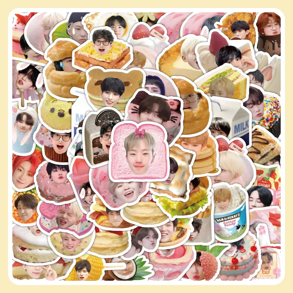 

64Pcs/Set Kpop ST Cartoon Food Profile Photo PVC Self-adhesive Stickers Jeonghan Hoshi Guitar Cup Diary Phone Ipad Ins Decals