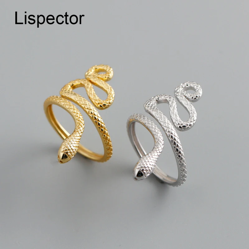 Lispector 925 Sterling Silver Gothic Punk Snake Shape Ring for Women Japan Korean Rings Statement Unisex Jewelry Couple Gifts