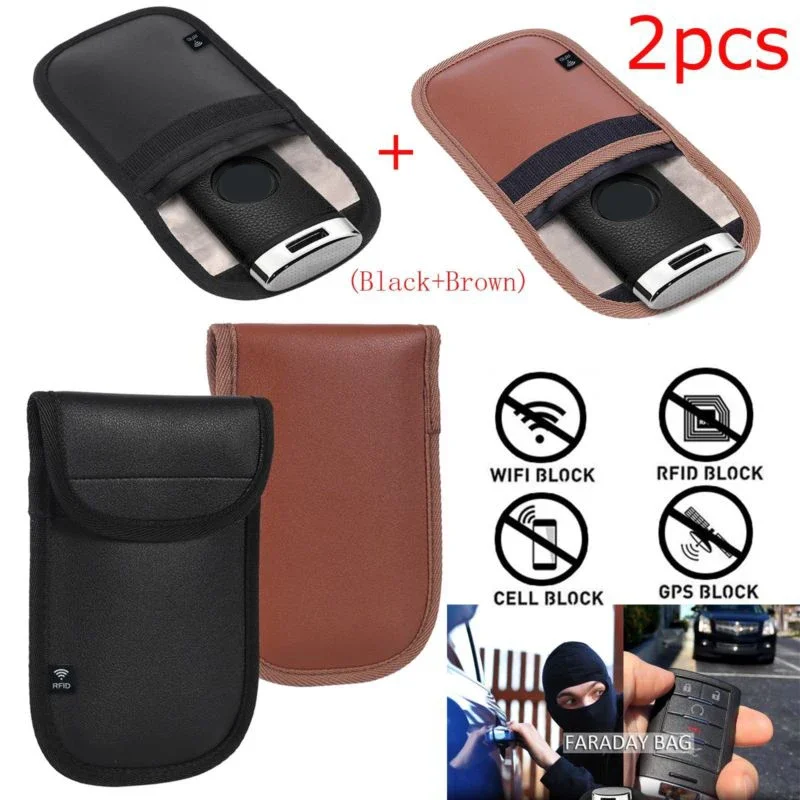 Anti-theft RFID Signal Blocking Faraday Keyless Entry Car Key Pouch Case Bag RFID Signal Blocking Bag Cover Keychain 2pcs