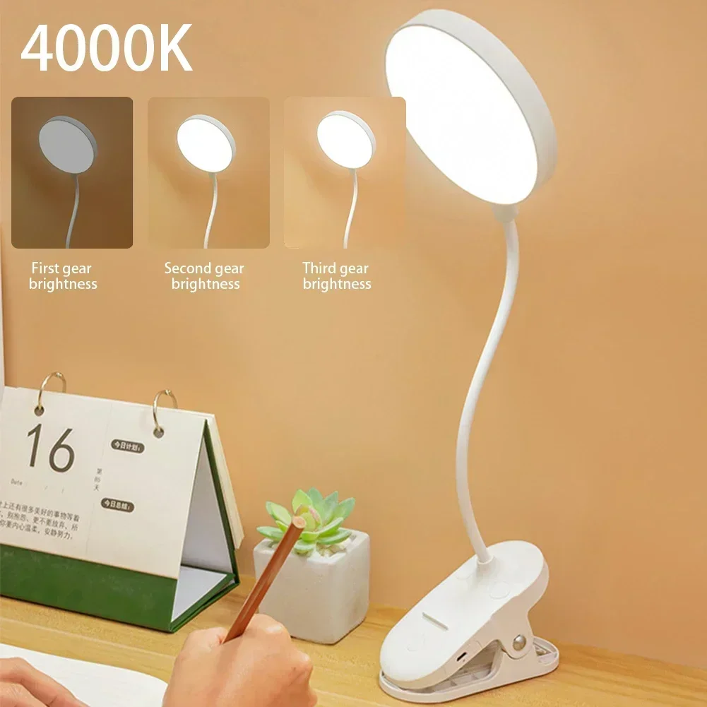 Desk Lamp USB Rechargeable Table Lamp With Clip Bed Reading Book Night Light LED Desk Lamps 3 Modes Dimming Eye Protection DC5V 4