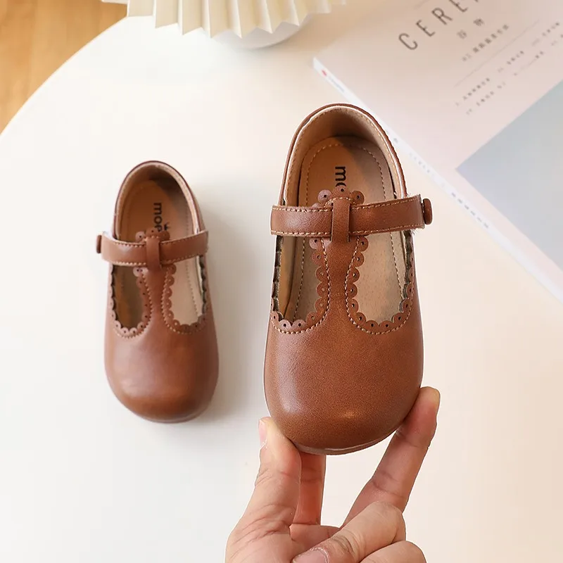 Girls Leather Shoes Flats T-strap Toddlers Princess Kids Soft Party Dress