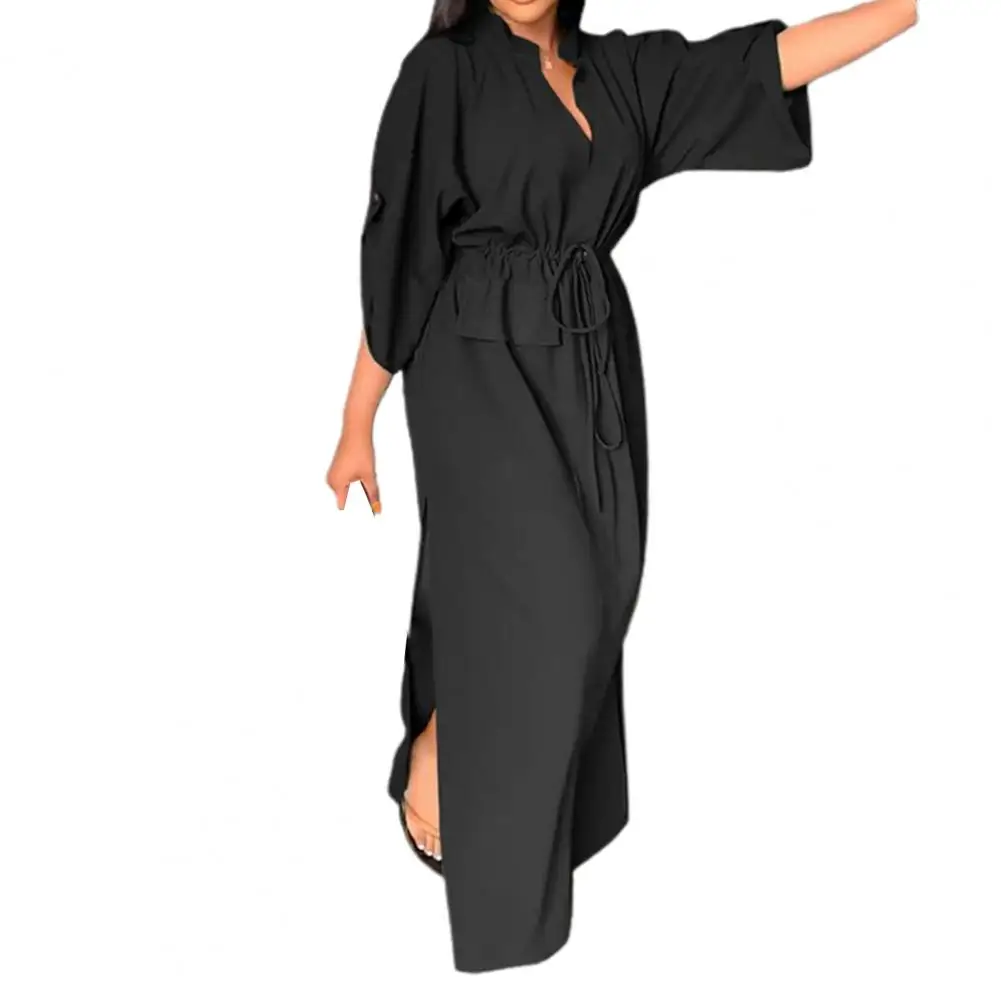 

Summer Dresses for Women 2023 Stand-up Collar Casual Dolman Sleeve Split Dress Lace-up Waist Solid Color Dress Women Streetwear