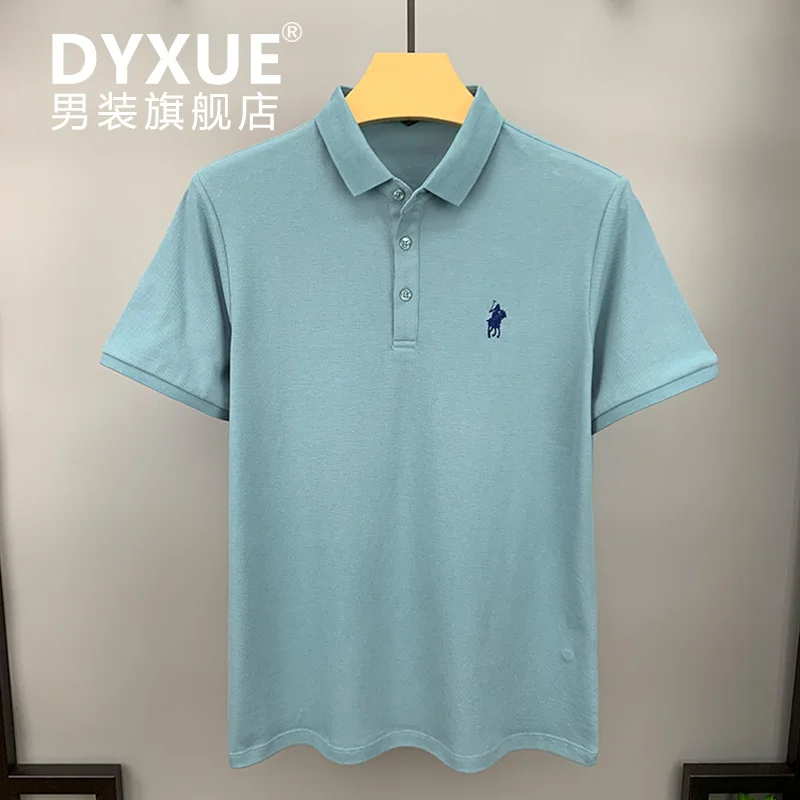 

DYXUE Summer Men's 100% Cotton Classic Lapel Solid Color Business Polo Shirt Pony Logo Casual Short-sleeved T-shirt M-4XL
