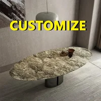 Table à manger ovale en marbre de qualité supérieure sur mesure, toutes tailles, options multi-matériaux, base en acier, mobilier de salle à manger de luxe écologique pour villa 1