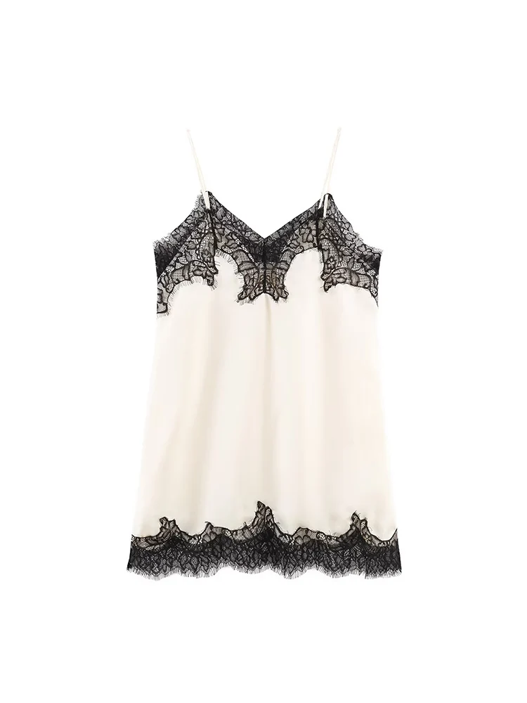 Sexy Women's Lace Patchwork Sling Tops Chic Contrast Color Sleeveless Backless V-neck Camisole Vest 2026 New Ladies Elegant Tops