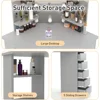 Corner Vanity Desk, Modern Vanity Desk with Drawers and Mirror, Grey Makeup Vanity with Lights, Small Table Makeup Desk 4