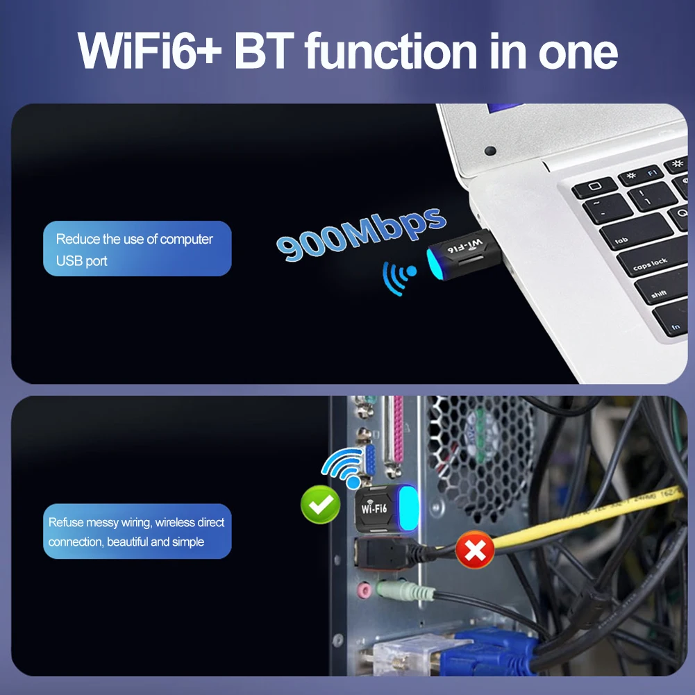 WiFi6 스마트 네트워크 카드 900Mbps 드라이버가 필요 없는 무선 네트워크 카드 PC 컴퓨터용 2.4G&5GHz WiFi 6 USB 어댑터