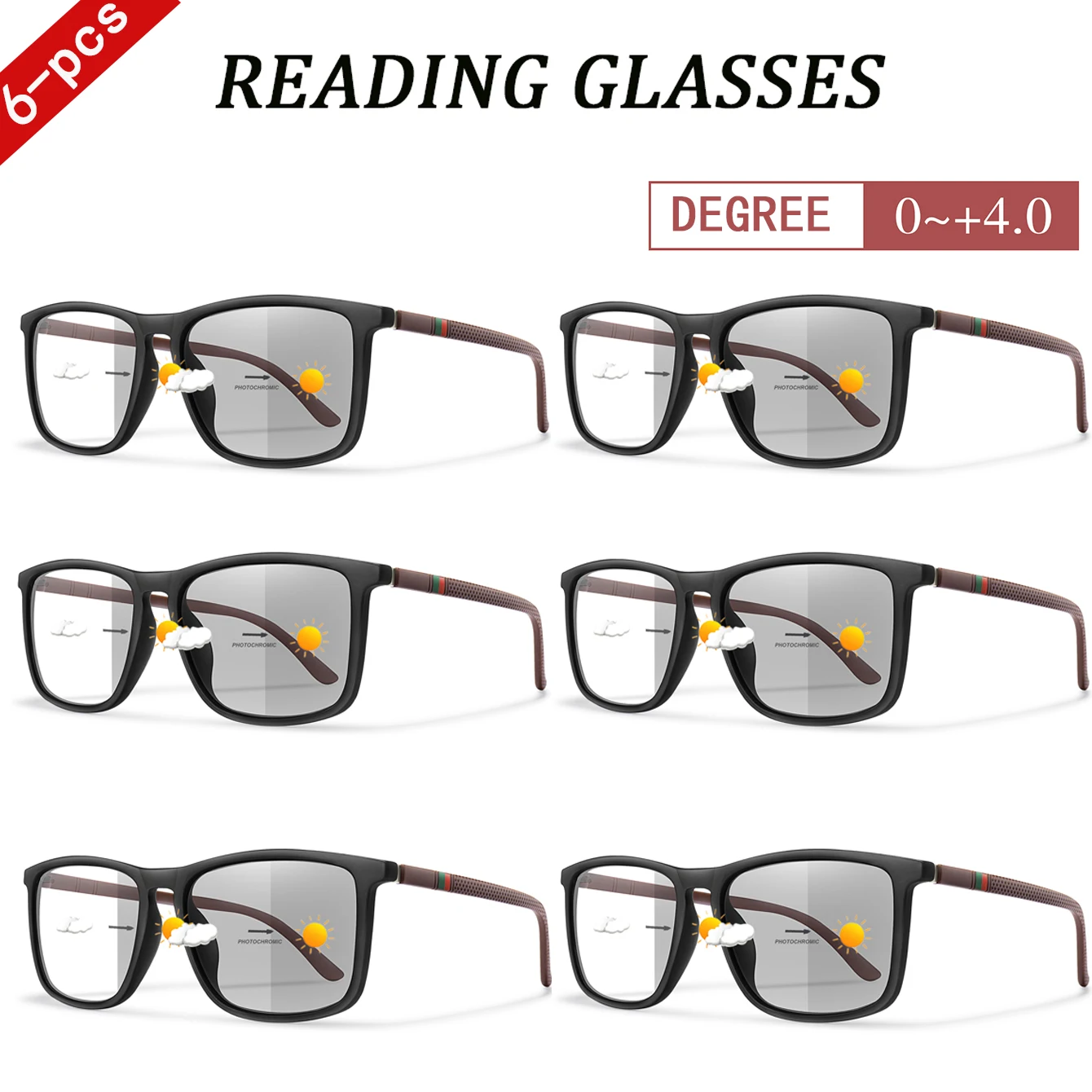 Classic Photochromic Reading Glasses Rectangular Eyewear
