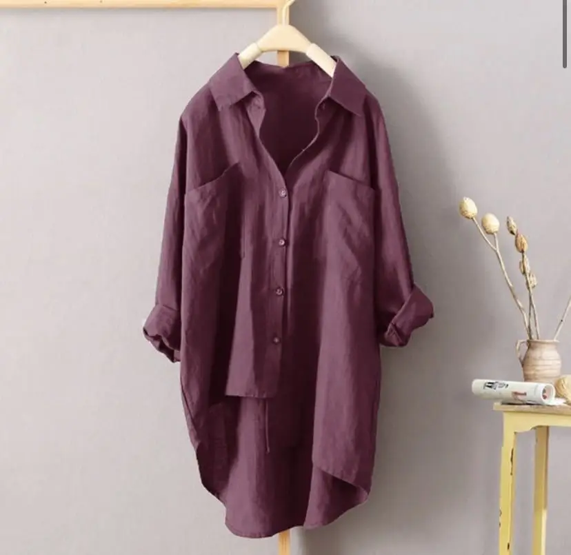 Blusa de manga larga para mujer, camisa sencilla de Color liso, Estilo Vintage, a la moda, para oficina, para otoño y primavera, 2023