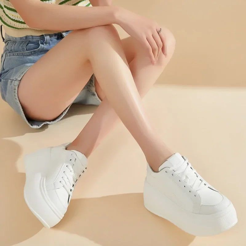 Female's 7cm Bottom White Sneaker Shoes Flat Casual Shoes Simple Shoes for Business Daily Wear Women 2024 Autumn New 3