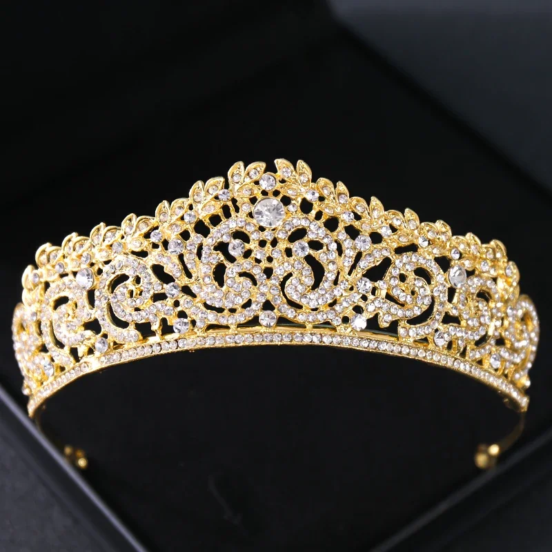 Goldfarbe Kristall Braut Diademe und Kronen Strass Abschluss ball Diadem Stirnband Braut Hochzeit Haarschmuck Schmuck Krone Tiara – Detail 6