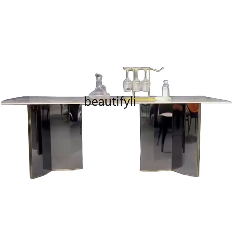 

Microlite Dining Table Luxury Home Italian Light Luxury Rectangular Natural Blue Treasure Luxury Stone Dining Table Combination