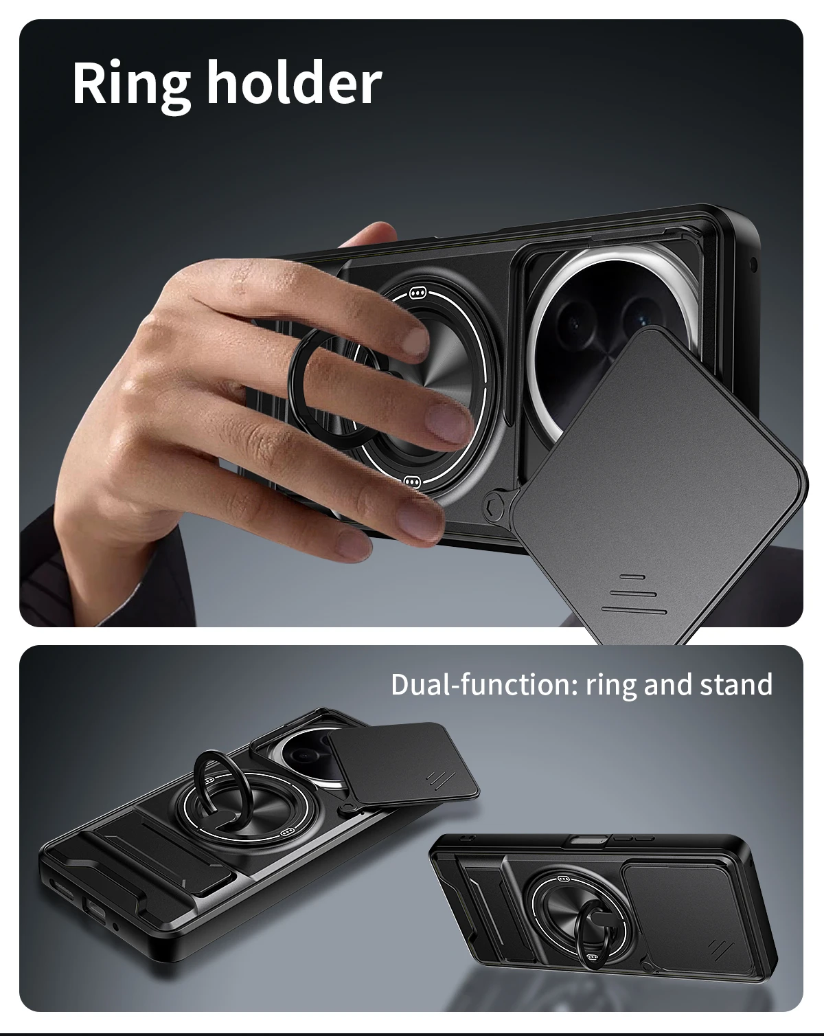 Armored Hard Shell Phone Case with 360° Rotating Magnetic Ring Holder