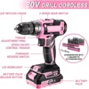 Pink Drill Tool Kit Set: 20V Cordless Power Drill Tool Box with Battery Electric Drill Driver for Men Home Hand Repair Basic Too 3
