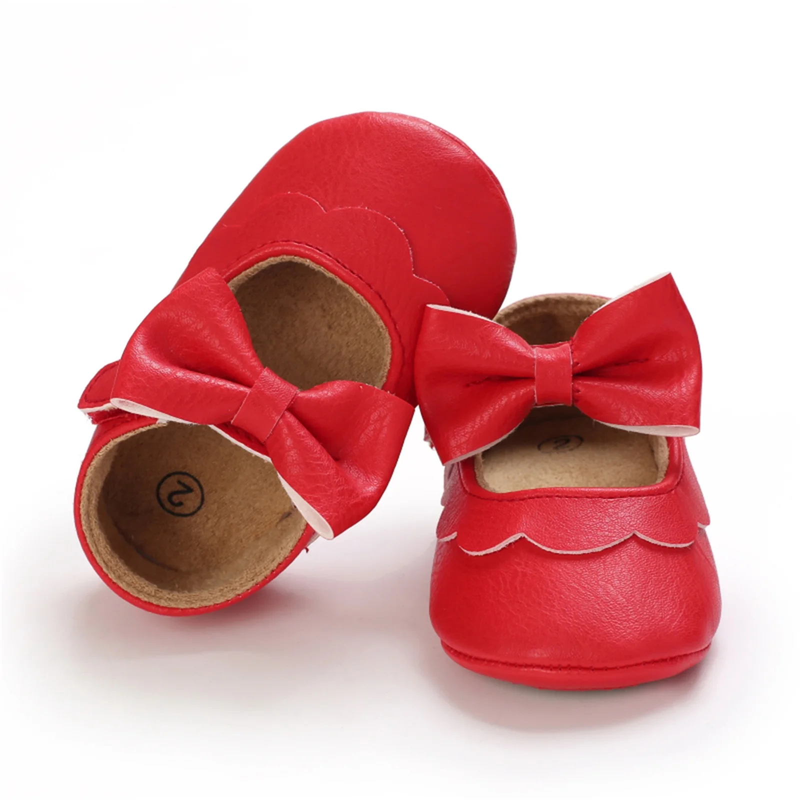 Newborn Baby Girls Mary Jane Flats Elegant Princess Bowknot Dress Shoes Non-Slip Crib Shoes for Infants Toddlers Solid Color