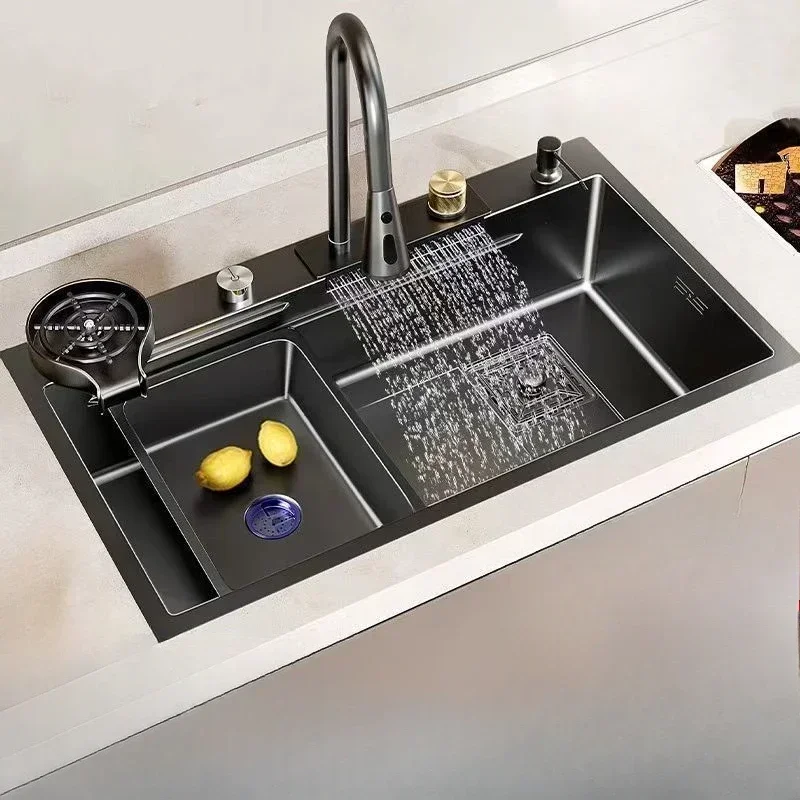 304 Stainless Steel Household Multi-functional Nano Kitchen Waterfall Sink Vegetable Basin Large Single Slot Accessories