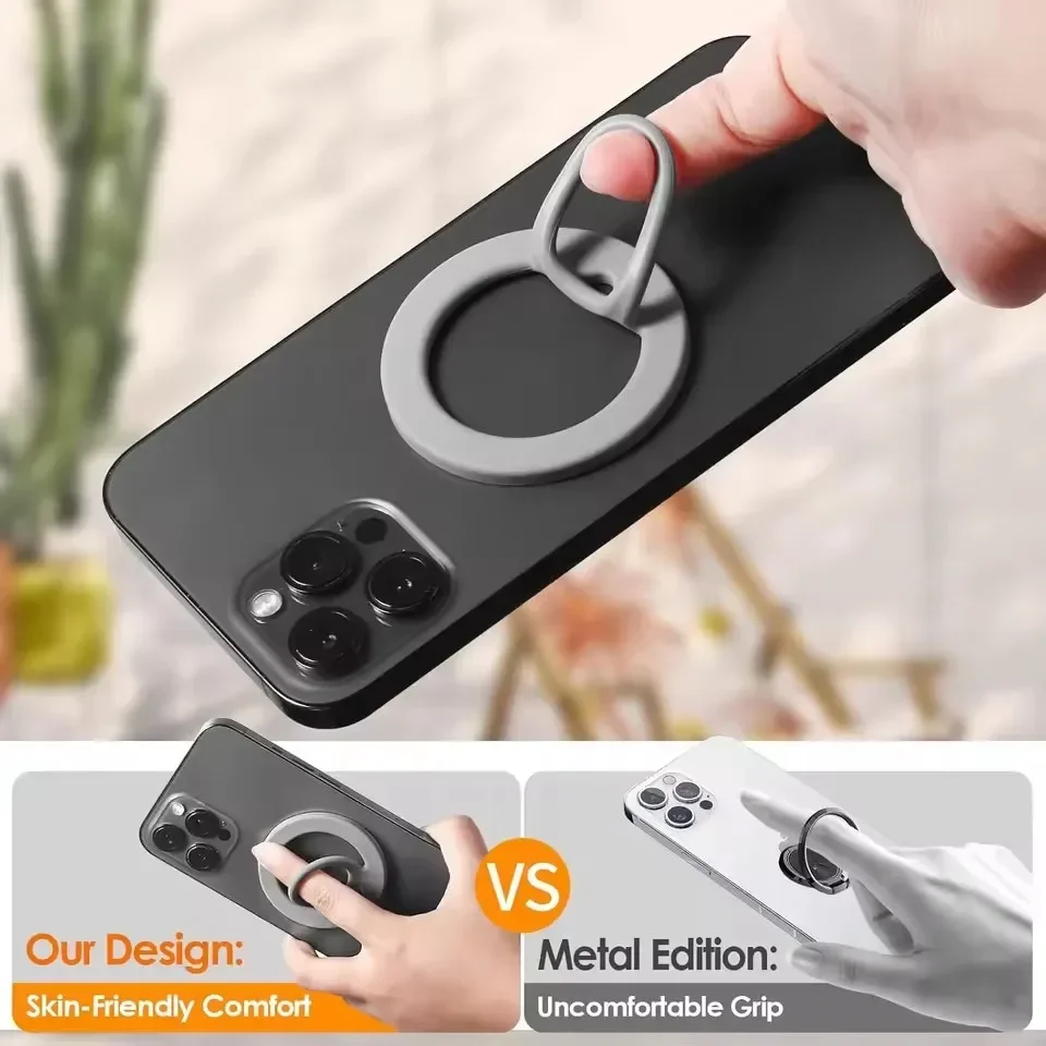 Enhanced Silicone Magnetic Finger Strap Phone Ring Holder - Universal Soft Grip and Stand