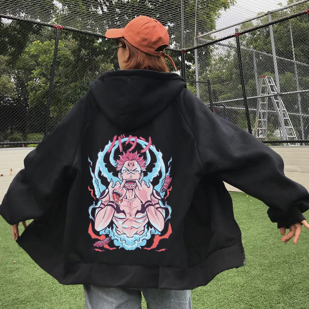 

Jujutsu Kaisen Sukuna Zipper Hoodie Anime Y2K Harajuku Hip Hoppullovers Unisex Streetwear
