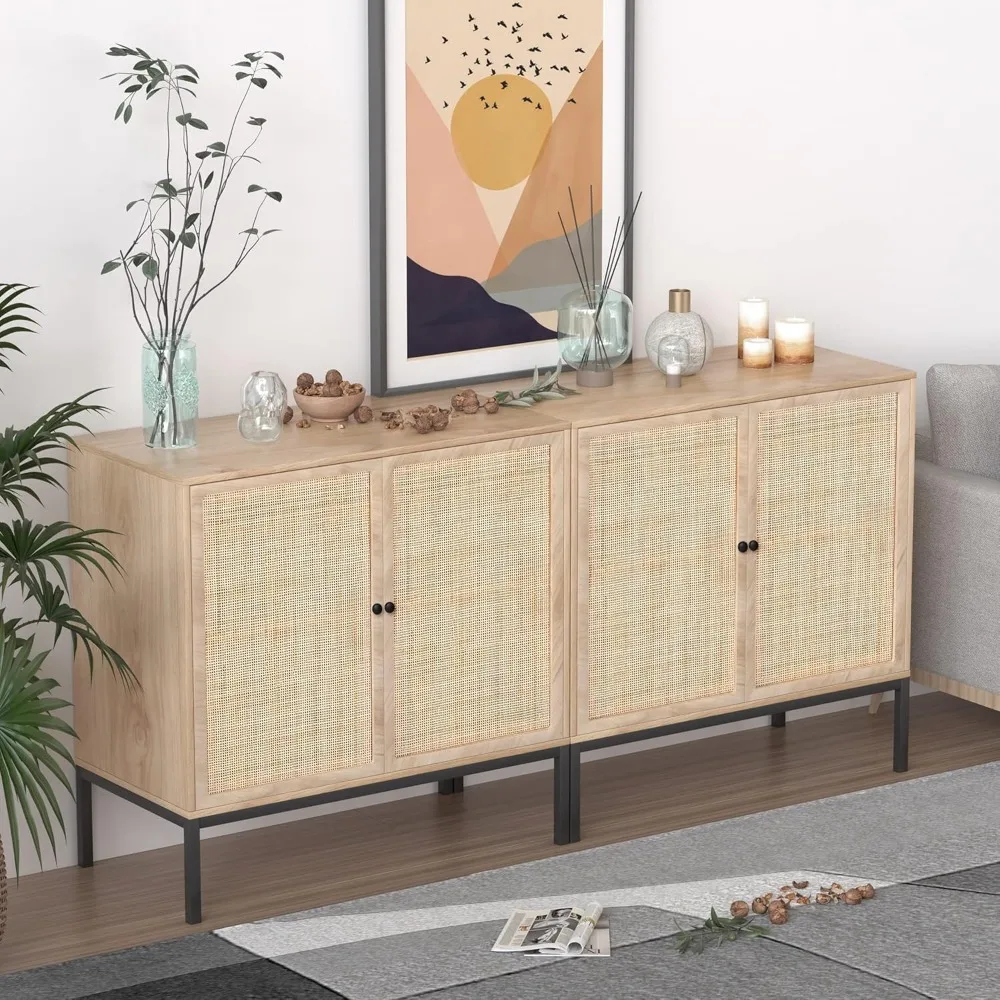 

Sideboard with Handmade Natural Rattan Woven Doors, Rattan Cabinet Console Table Storage Cabinet Buffet Cabinet