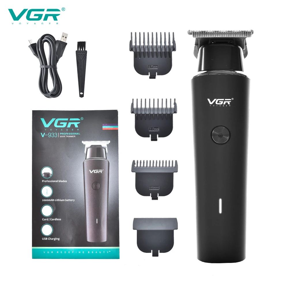 VGR 남성용 충전식 헤어 클리퍼, 전기 수염 면도기, 무선 이발, 0mm 커팅 블레이드 클리퍼, V-933