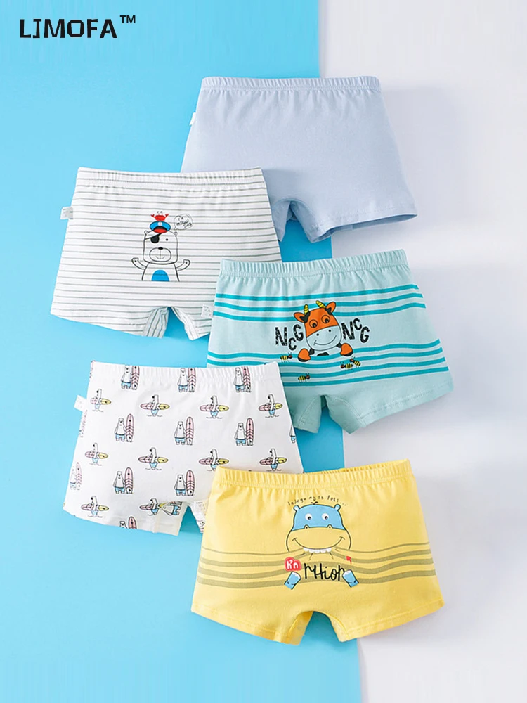 LJMOFA 5pcs/set Boys Boxer Underwear for Kids Baby Shorts Stripe Cartoon  Hippo Children's Shorts Panties Cotton Underpants B173